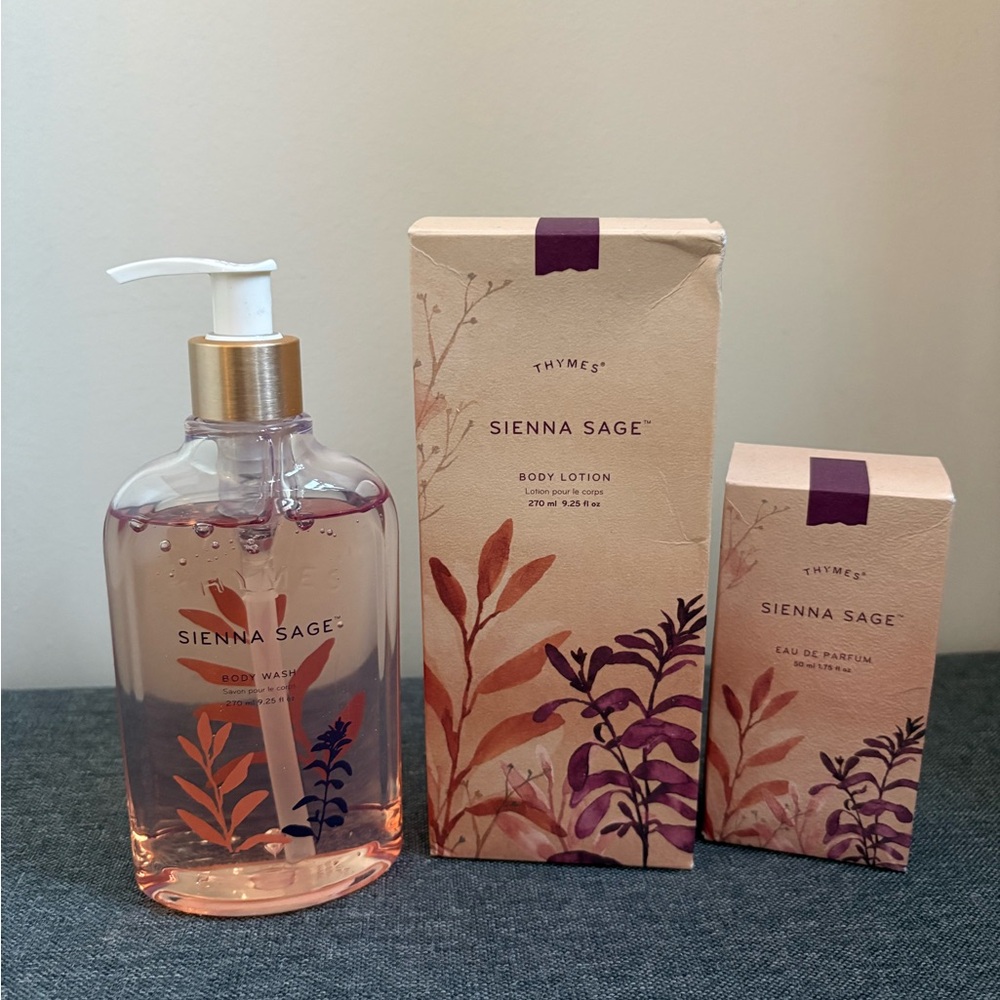 Thymes Sienna Sage Body Wash, Body Lotion & Perfume Set - NEW!